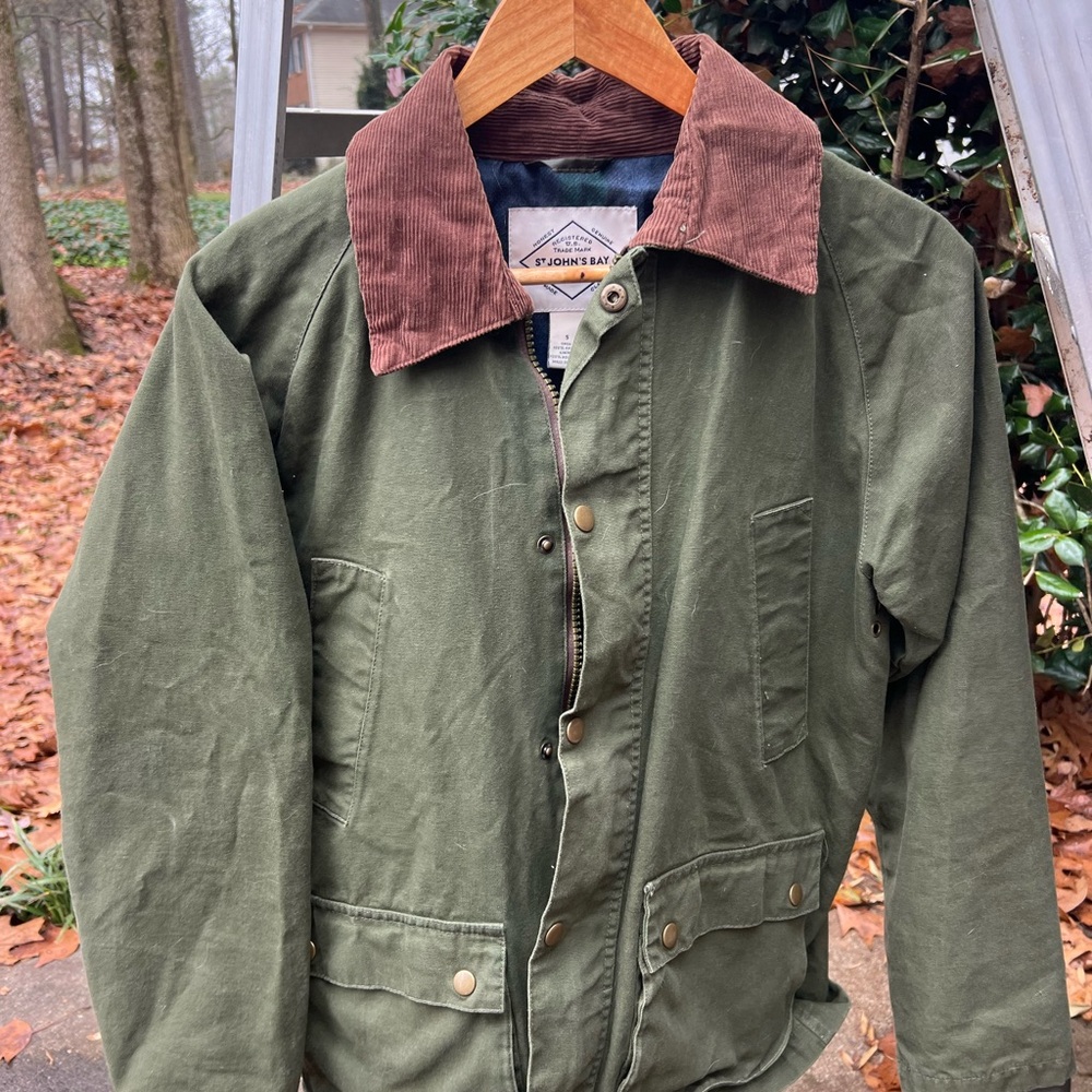 St. John's Bay Olive Jacket with Corduroy Collar